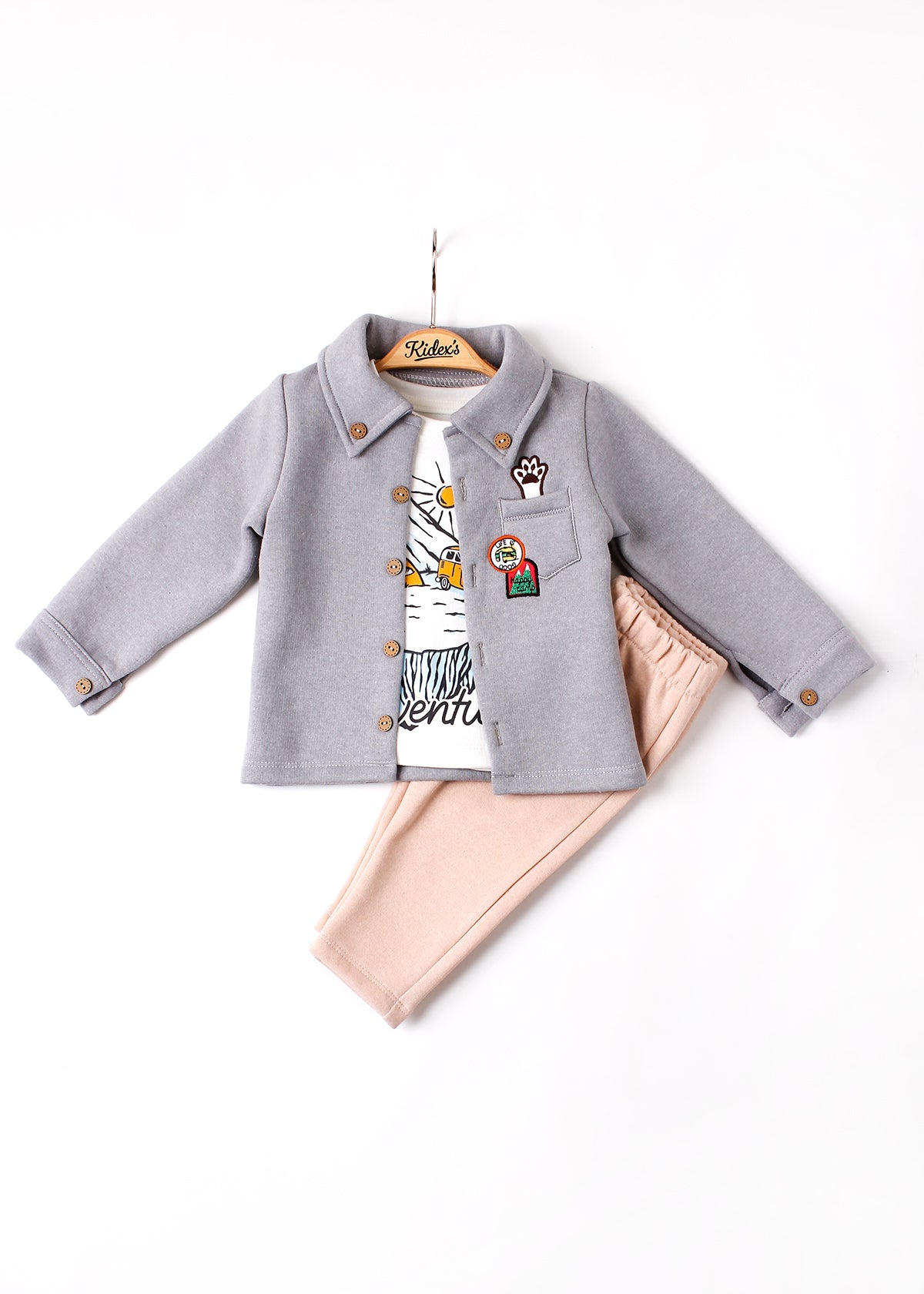 Erkek Bebek Patch Detaylı Ceket Görünümlü 3'lü Takım 9-24 Ay